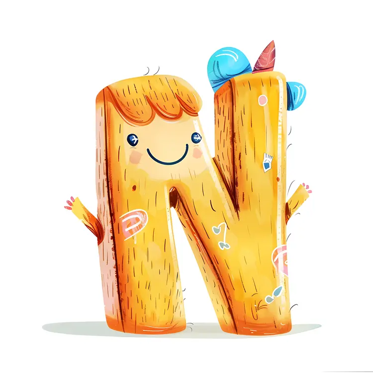 Cute Yellow Letter N with Smile