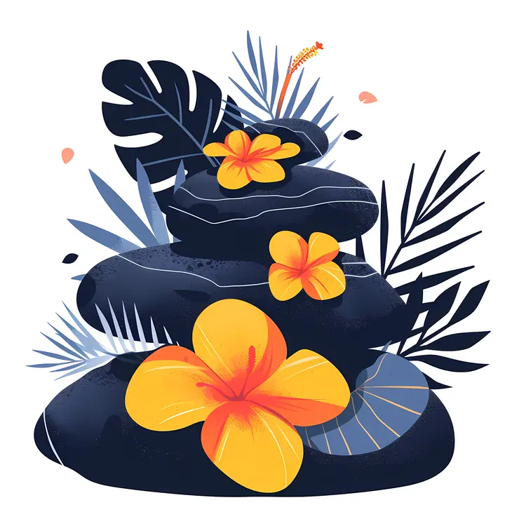 Zen Stacked Stones with Yellow Flowers