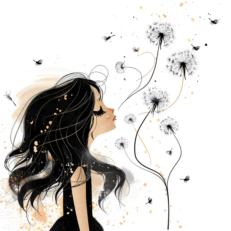 Woman Blowing Dandelions Illustration