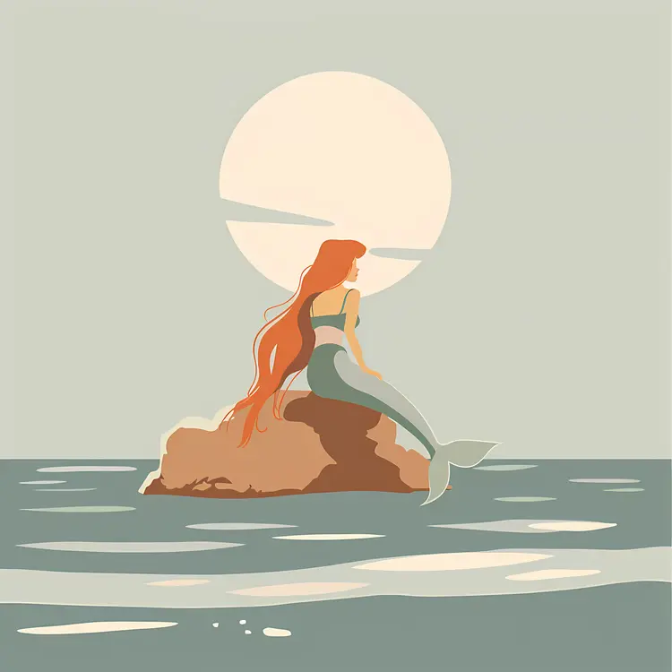 Mermaid on Rock with Sunset Background