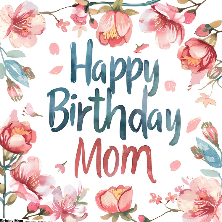 Happy Birthday Mom Card with Flowers