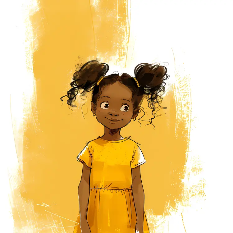 Cute Girl in Yellow Dress with Pigtails