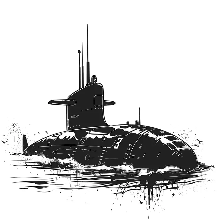 Black and White Submarine Illustration