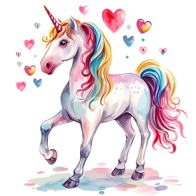 Vibrant Rainbow Unicorn with Hearts