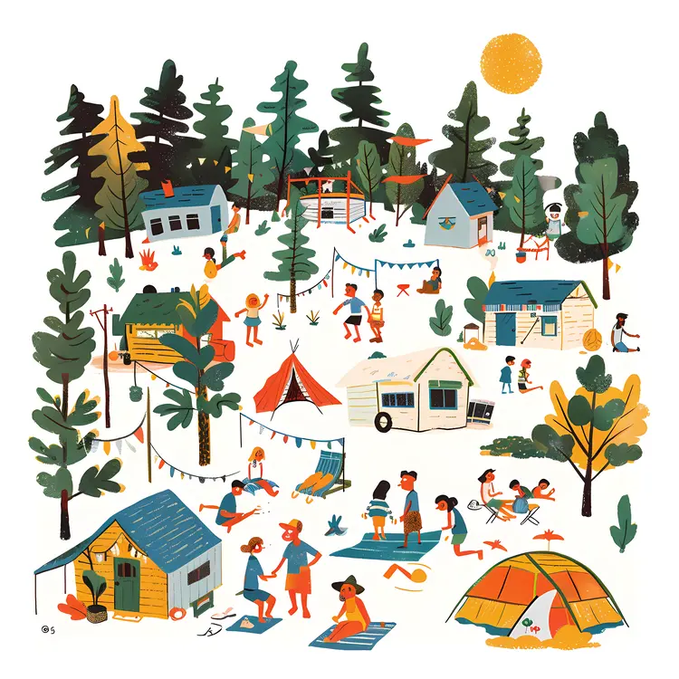 Colorful Camping Scene