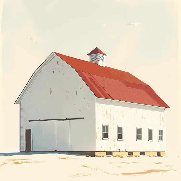 White Barn with Red Roof and Windows