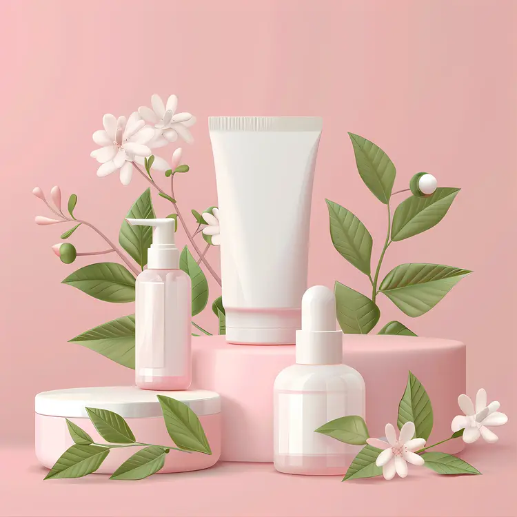 Skincare Products with Floral Decoration