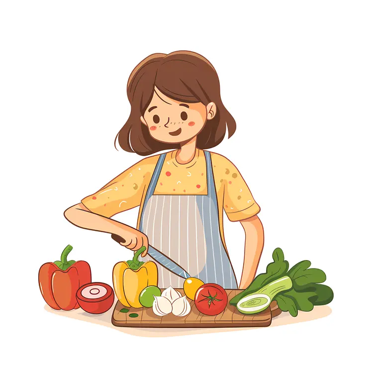 Woman Chopping Vegetables in Kitchen