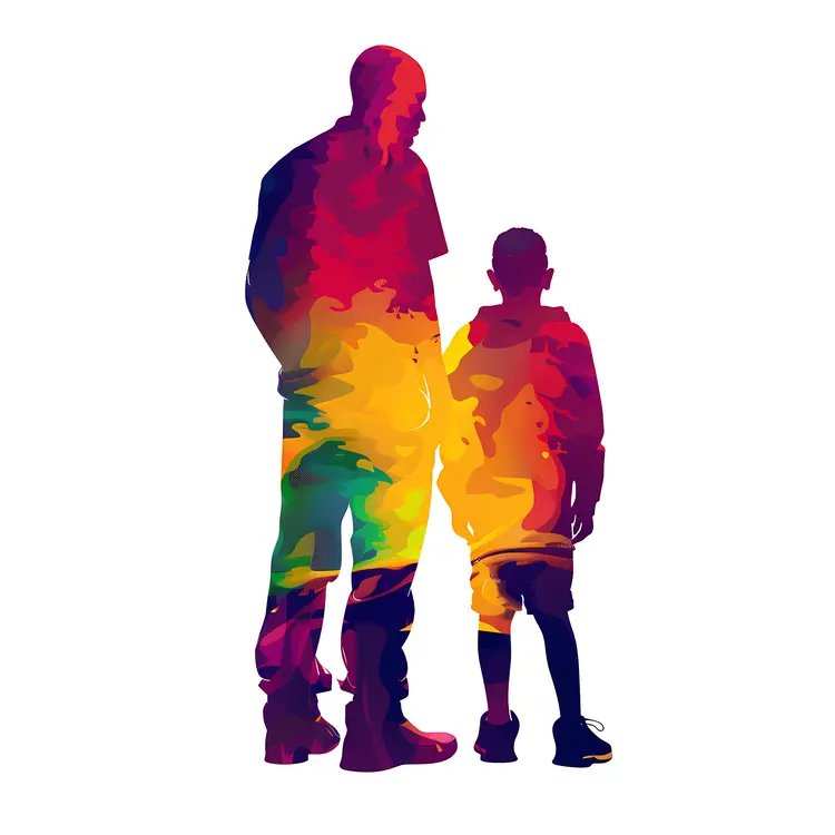 Colorful Father and Child Silhouette