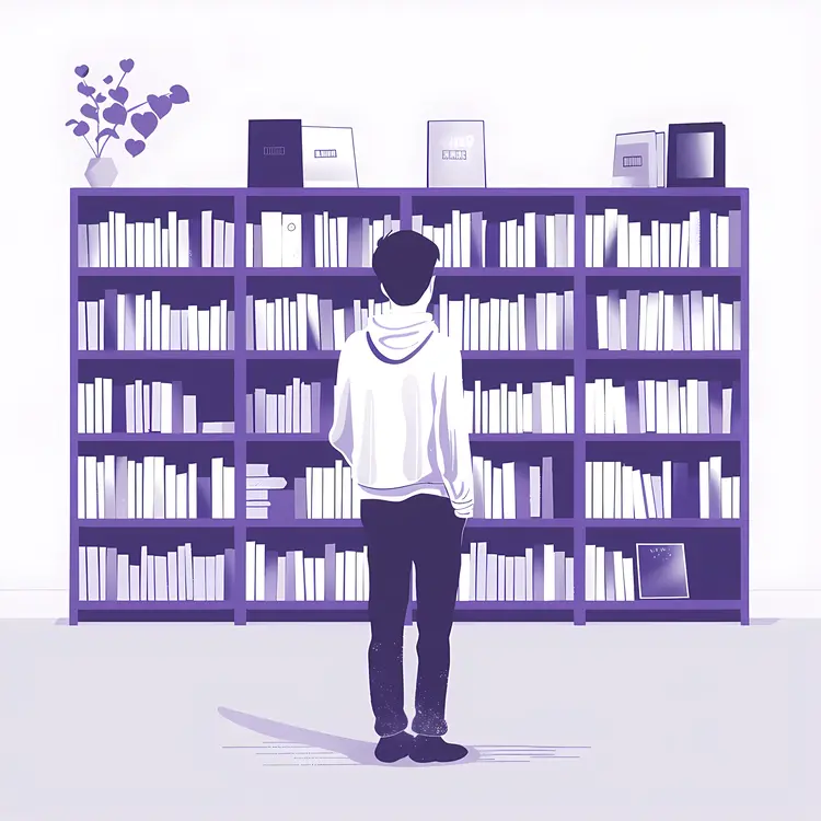 Person Standing in Front of Bookshelf