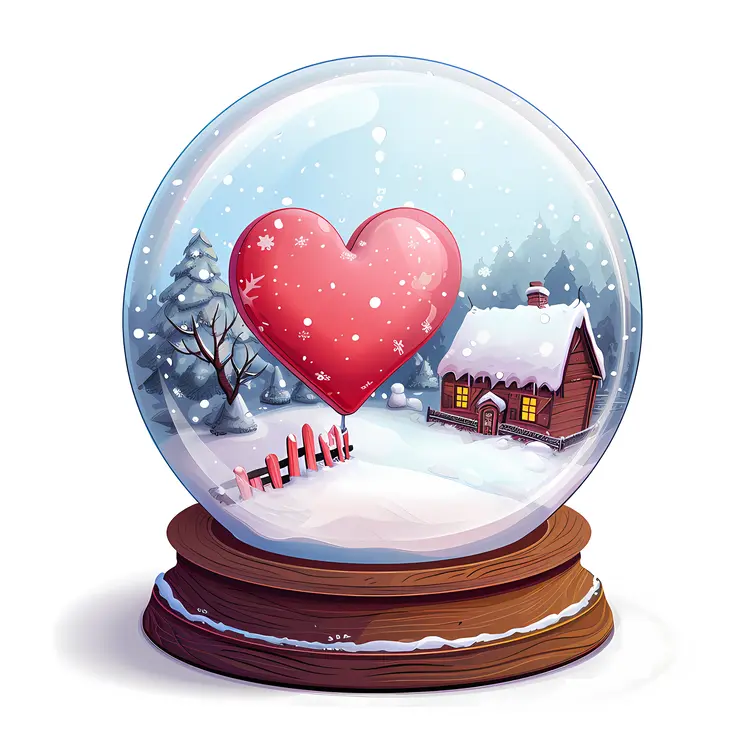 Heart House in Snow Globe