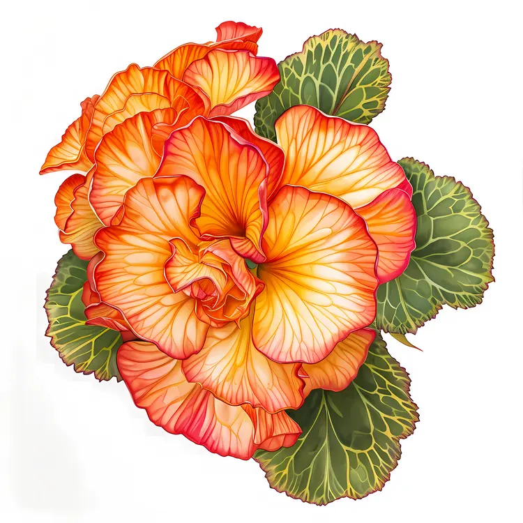 Bright Orange and Yellow Flower with Green Leaves