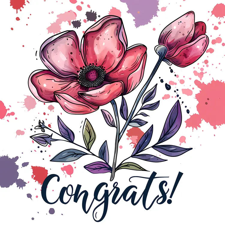 Pink Flowers with Congrats Message