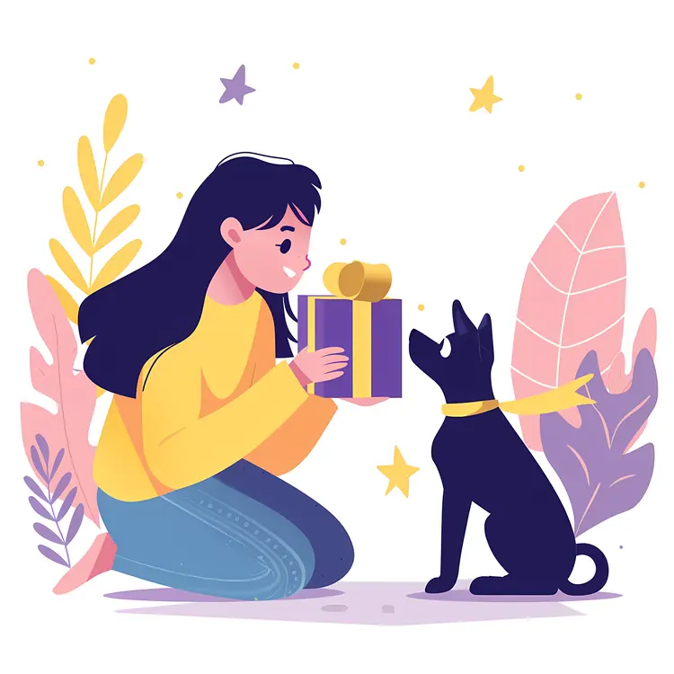Woman Presenting Gift to Dog