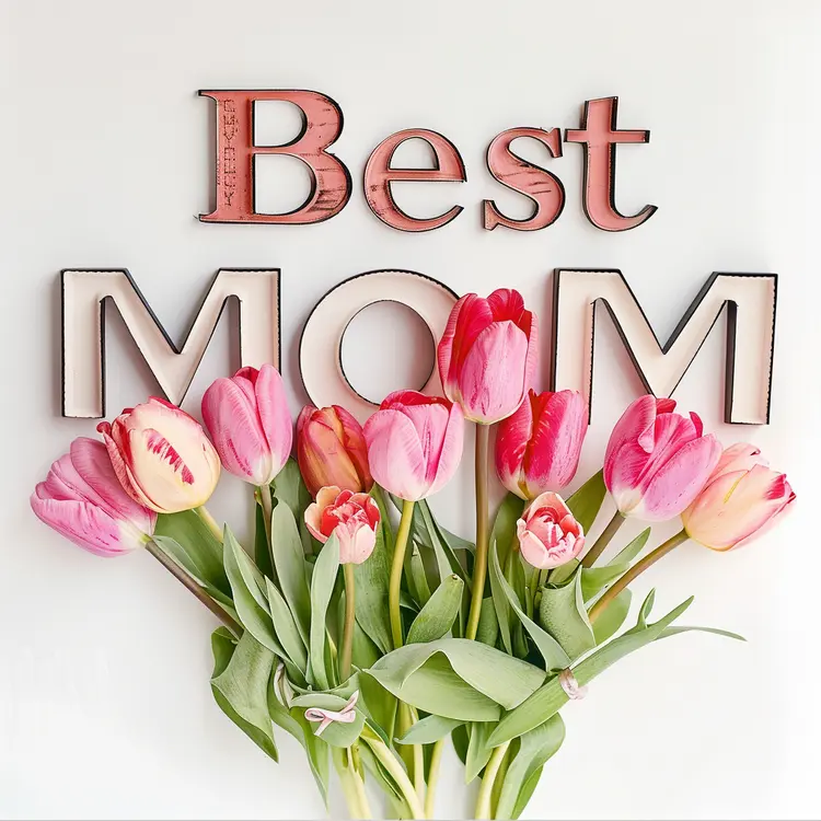 Best Mom with Pink Tulips Illustration