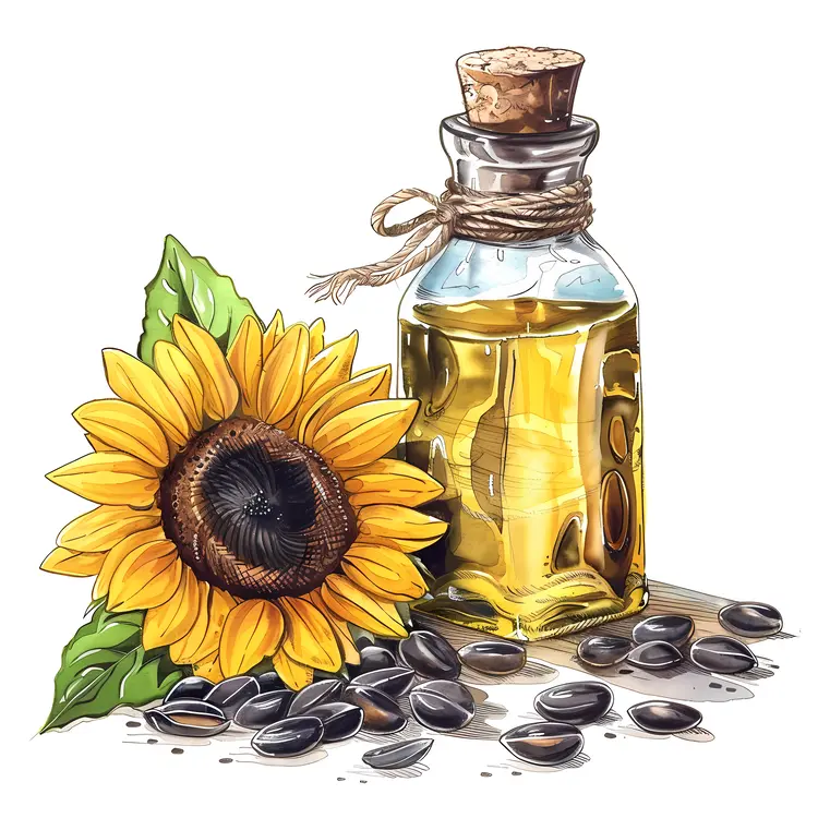 Illustration of Sunflower Oil Bottle with Sunflower