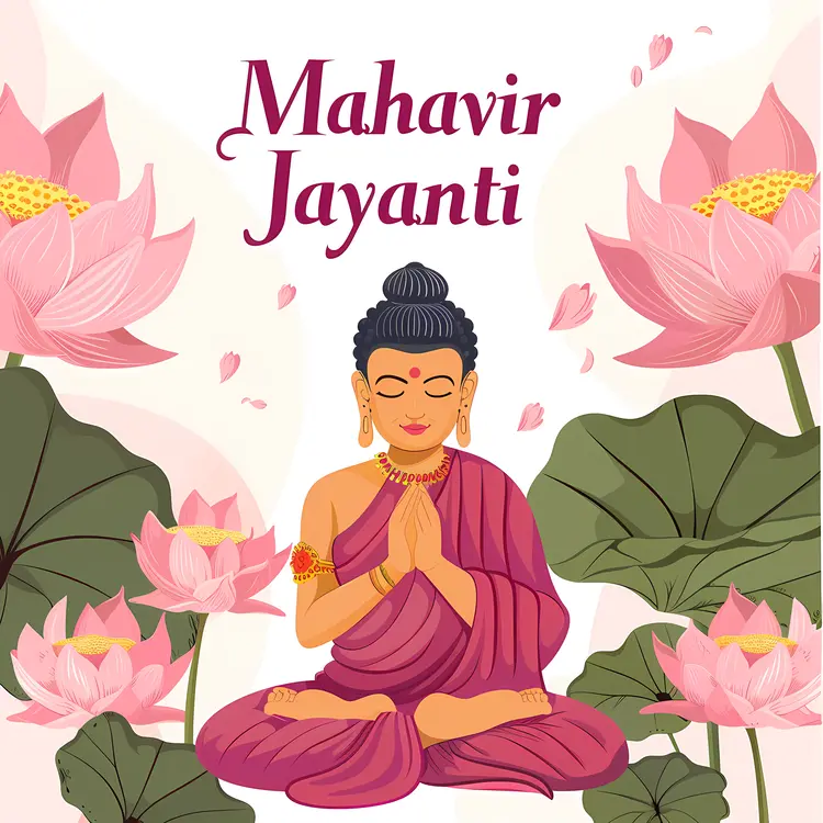 Meditating Figure with Lotus Flowers for Mahavir Jayanti