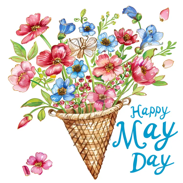 Happy May Day with Flowers in Ice Cream Cone