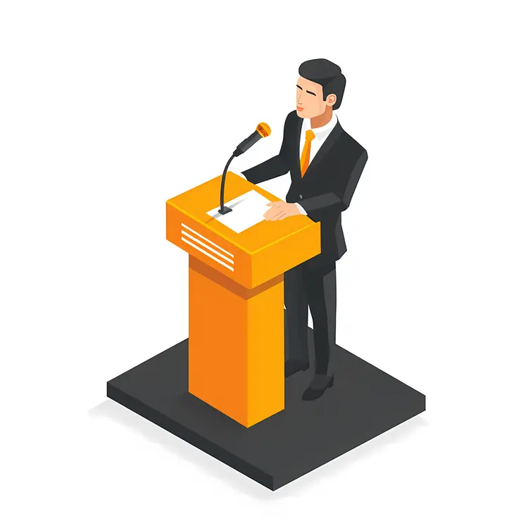 Man Giving Speech at Orange Podium