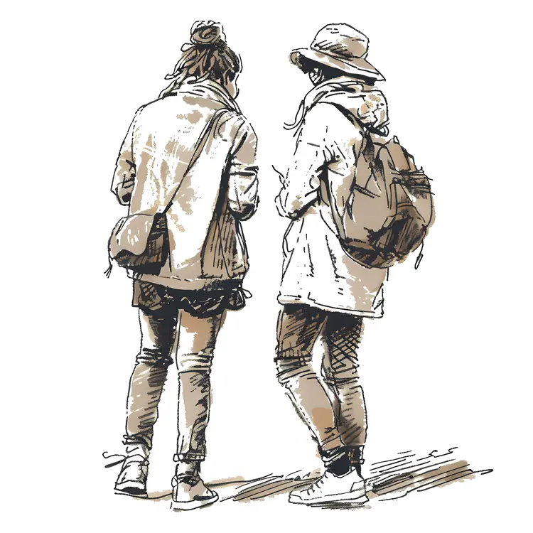 Two Friends Walking Illustration