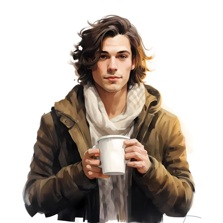 Man with Coffee Cup in Winter Clothing