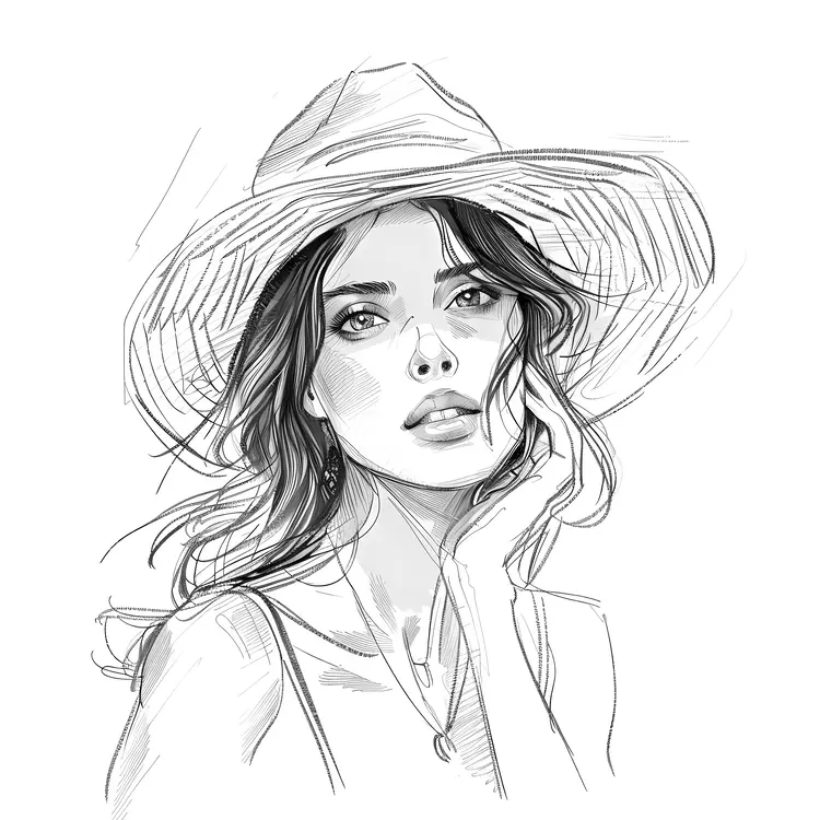 Artistic Sketch of Woman in Hat