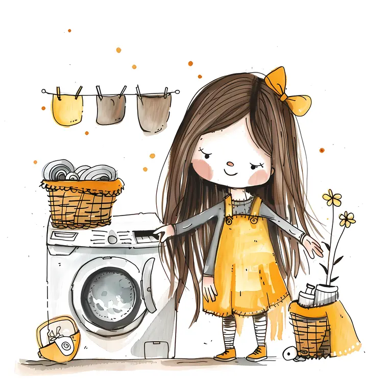Cute Girl Doing Laundry