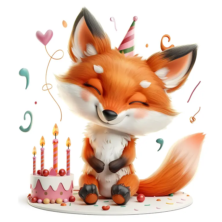 Happy Fox with Birthday Cake