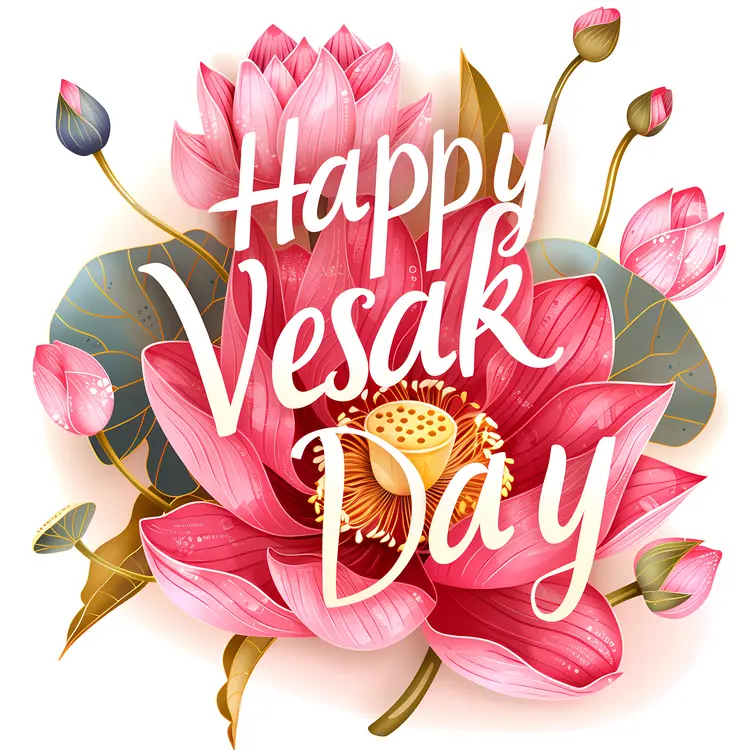 Happy Vesak Day with Pink Lotus Flower