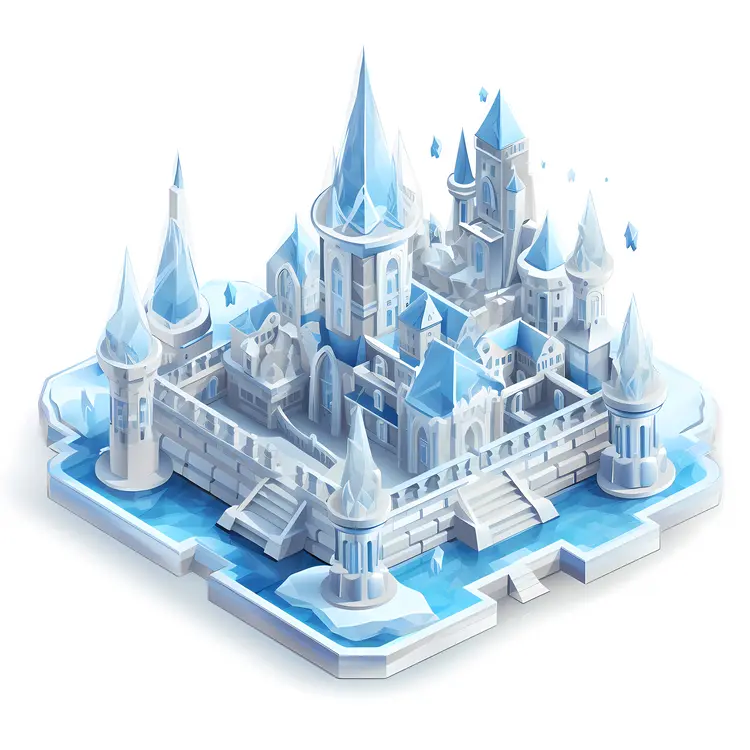 Mystical Ice Castle with Blue Turrets