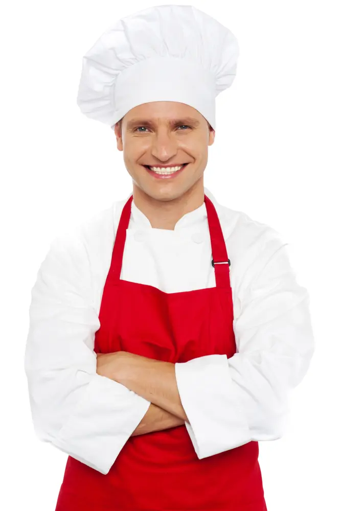 Smiling Chef in Red Apron