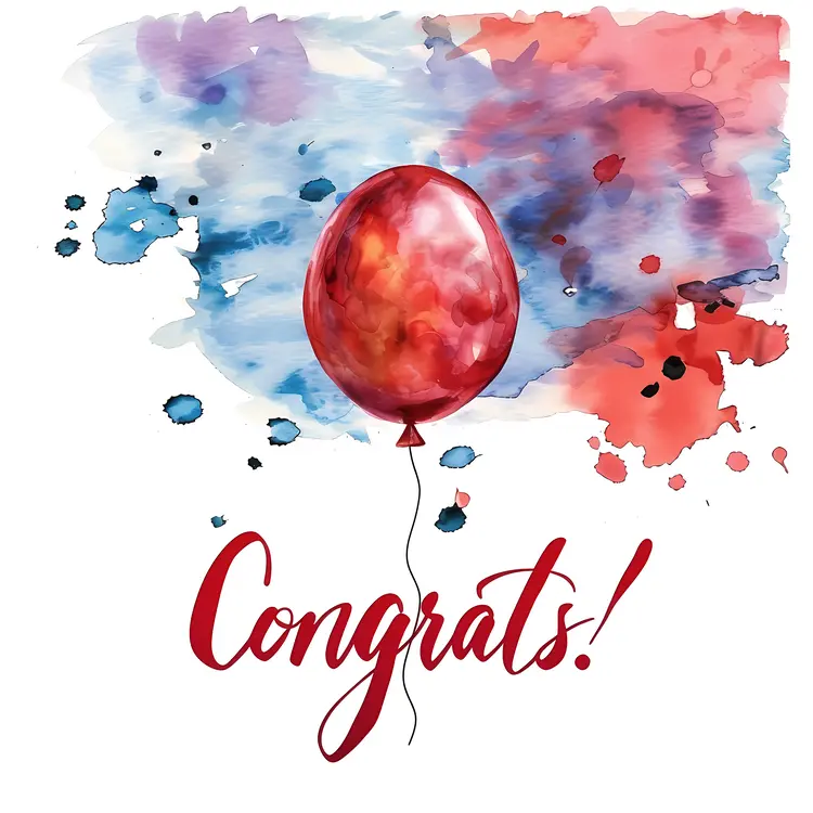 Congrats with Red Balloon and Colorful Background