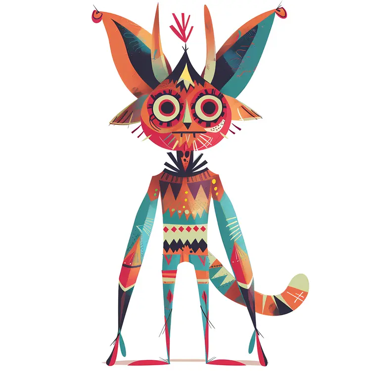 Colorful Cat Monster with Geometric Patterns