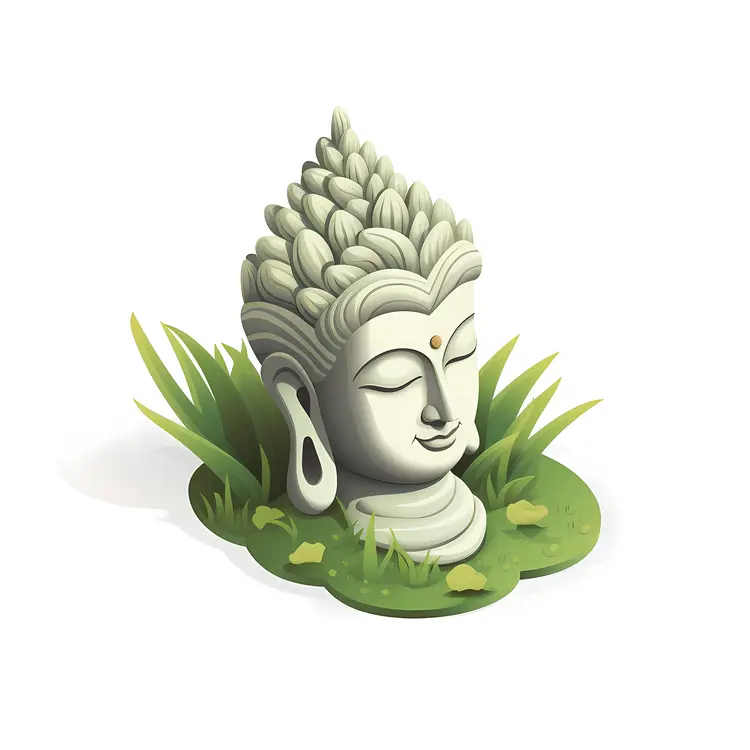 Serene Buddha Head Statue in Greenery