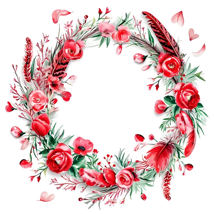 Red and Green Floral Wreath with Leaves