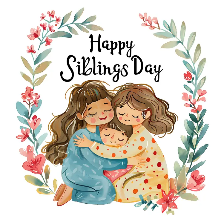 Happy Siblings Day with Three Children Hugging