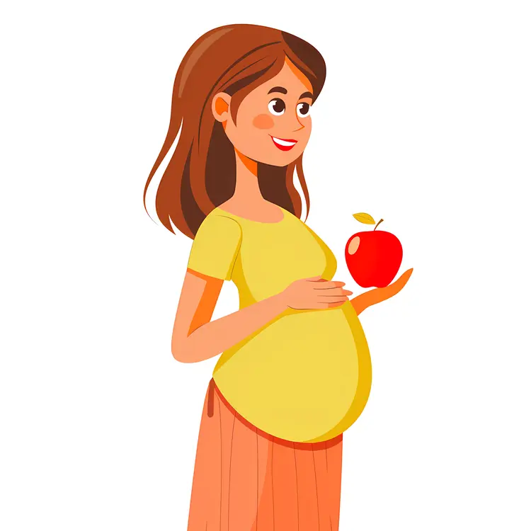 Pregnant Woman Holding an Apple in Yellow Shirt