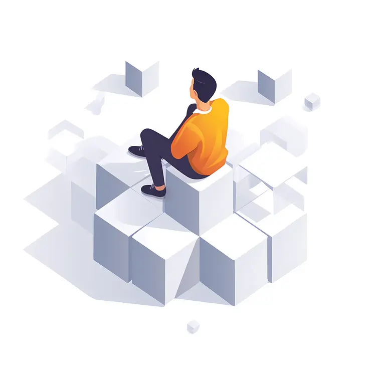 Thinking Man Sitting on Cubes