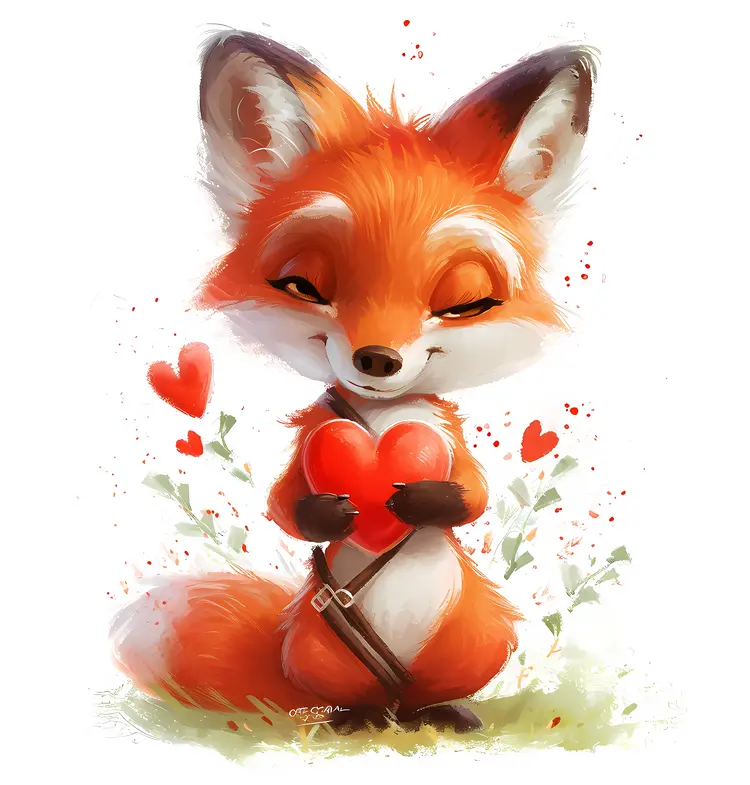 Cute Fox Holding a Heart for Valentine's Day