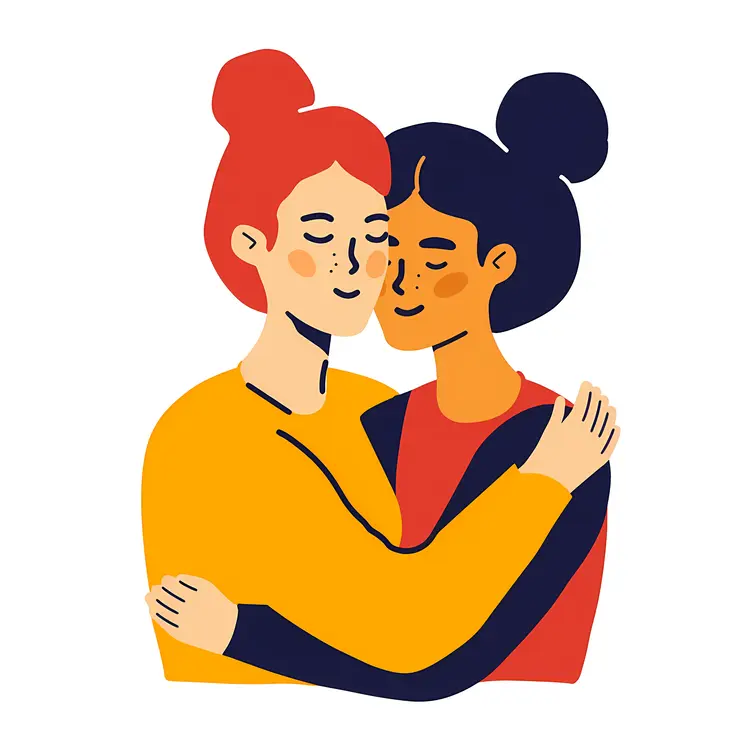 Two People Hugging in Colorful Clothes