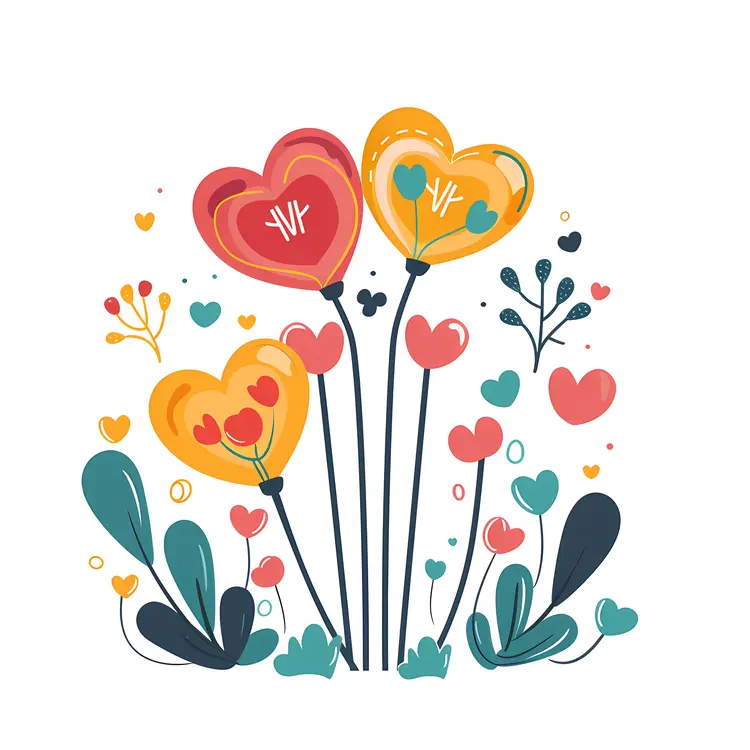 Colorful Heart-shaped Balloons with Flowers