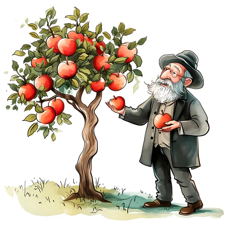 Elderly Man Harvesting Apples