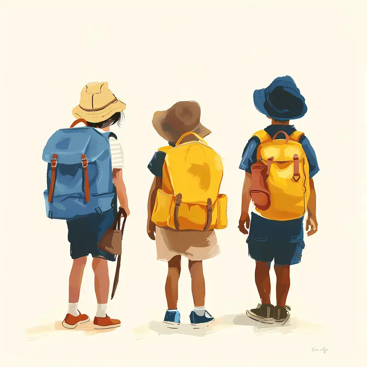 Children with Backpacks in Summer