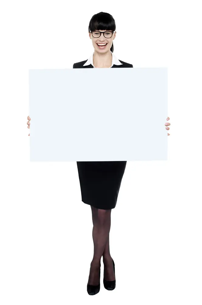 Woman Holding Blank Sign Standing