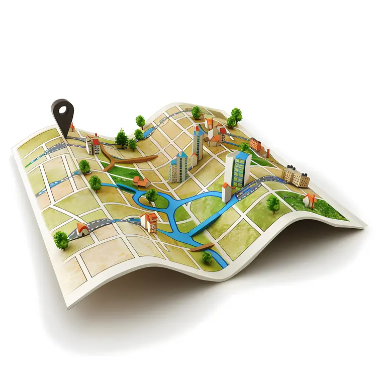 3D Map with Buildings and Location Pin