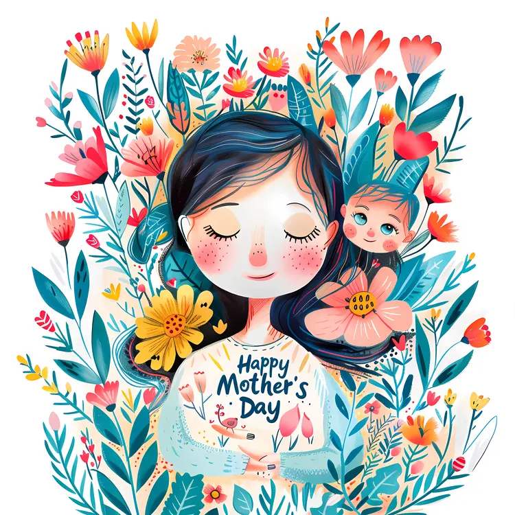 Happy Mother's Day Illustration with Mother and Baby