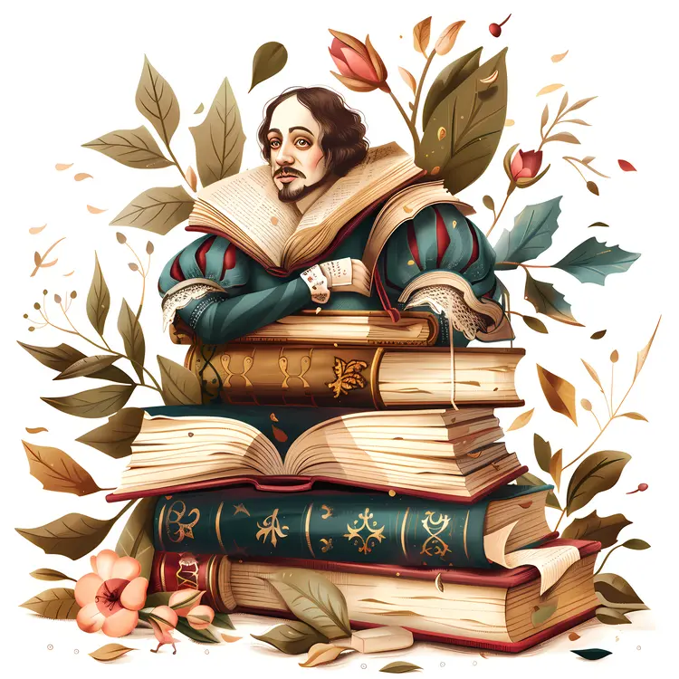 Classic Literature Illustration with Books and Man