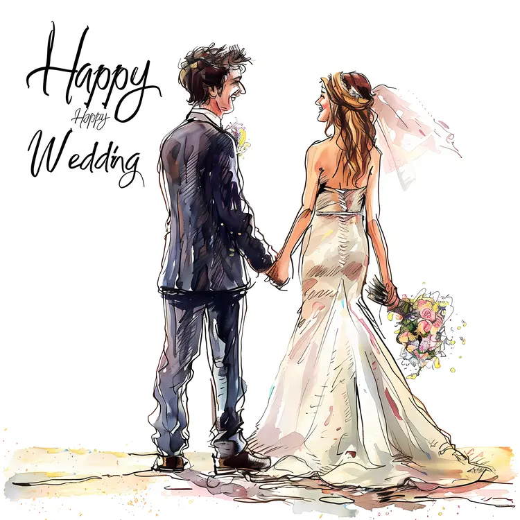 Happy Wedding Greeting with Couple Illustration
