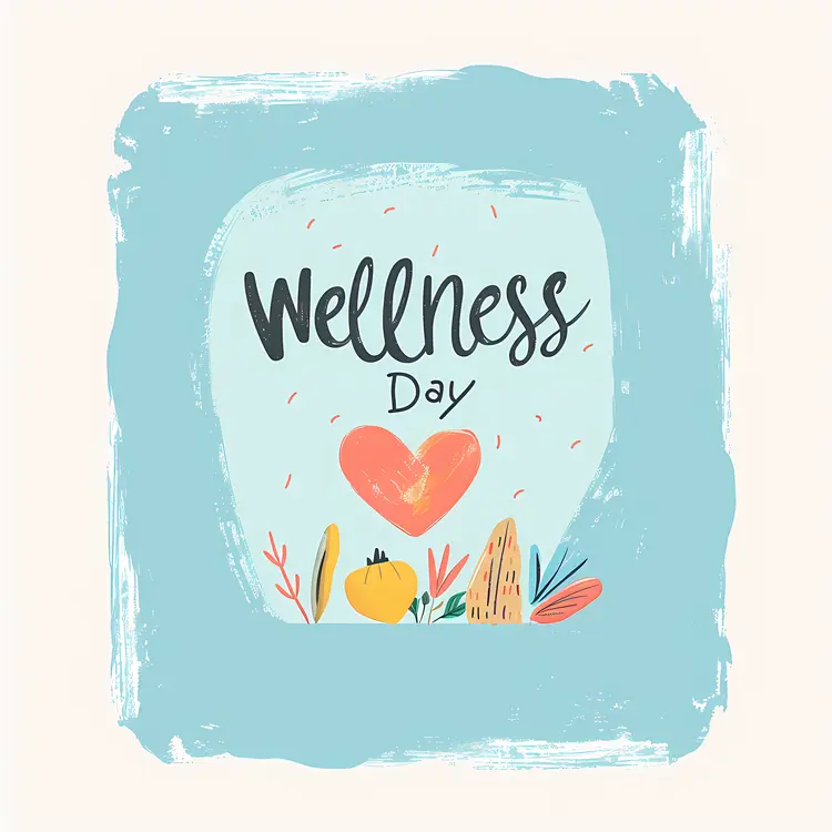 Wellness Day with Heart and Blue Background
