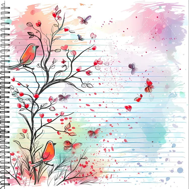 Birds and Butterflies on a Tree